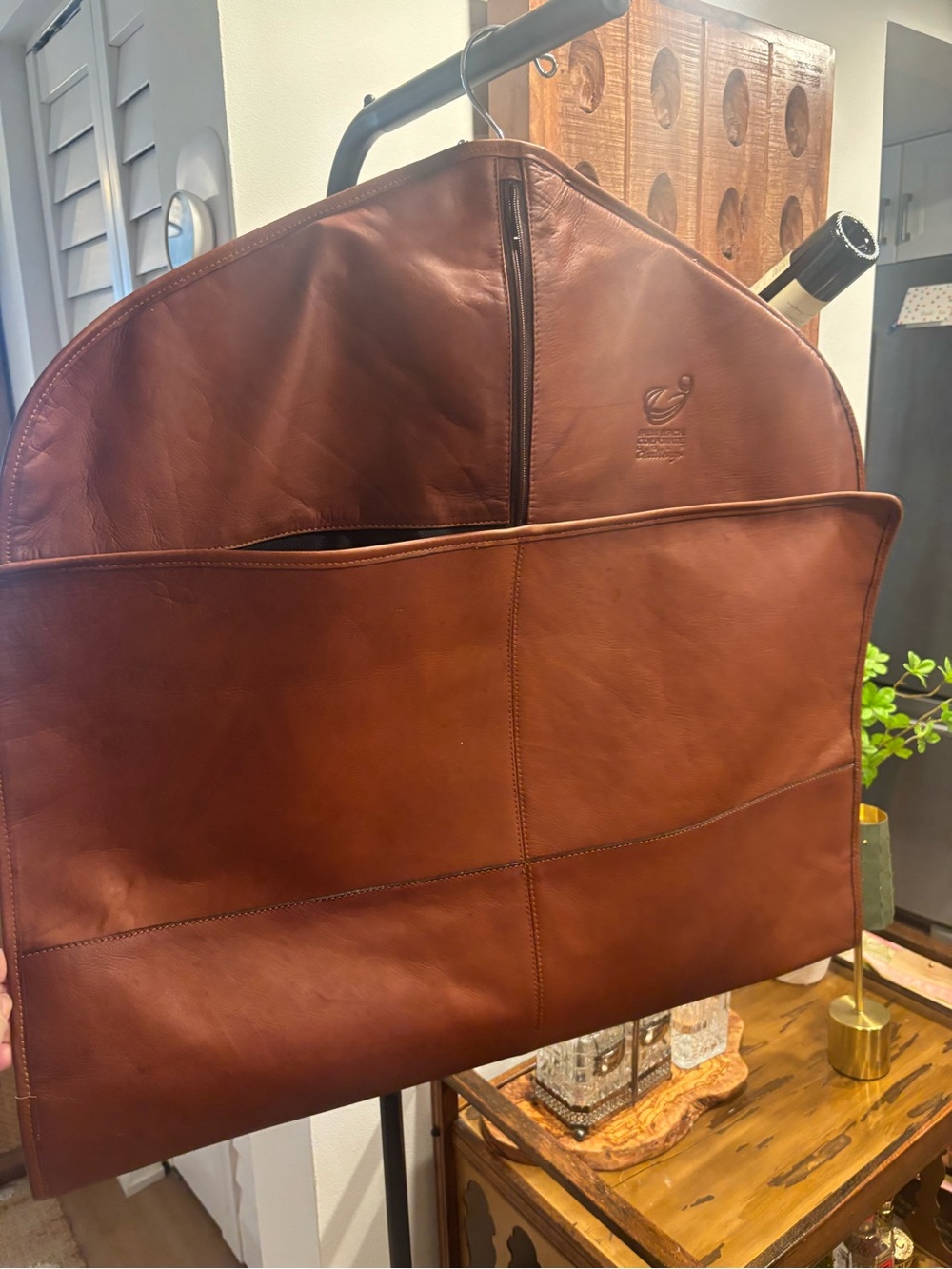 Vintage Colombian Genuine Leather Garment Travel Bag Cognac Brown